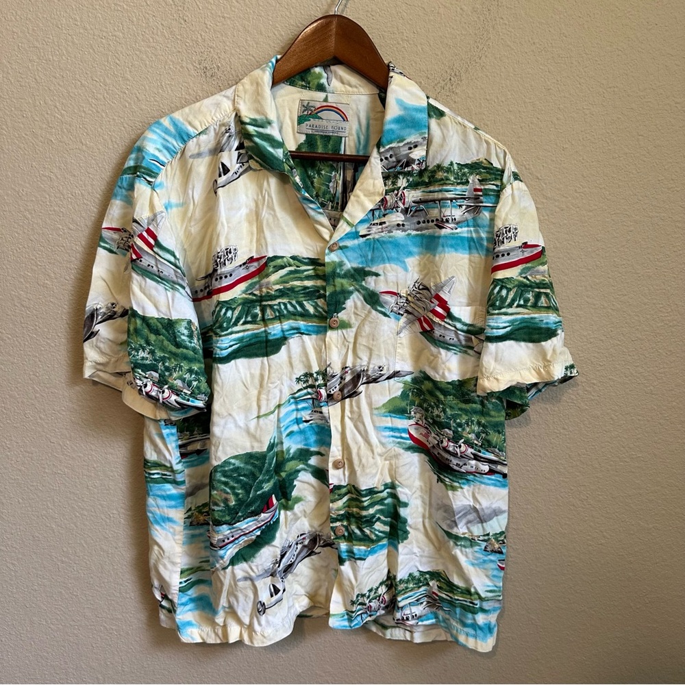 Paradise Found Magnum PI Men’s Plane Patterned Hawaiian Shirt